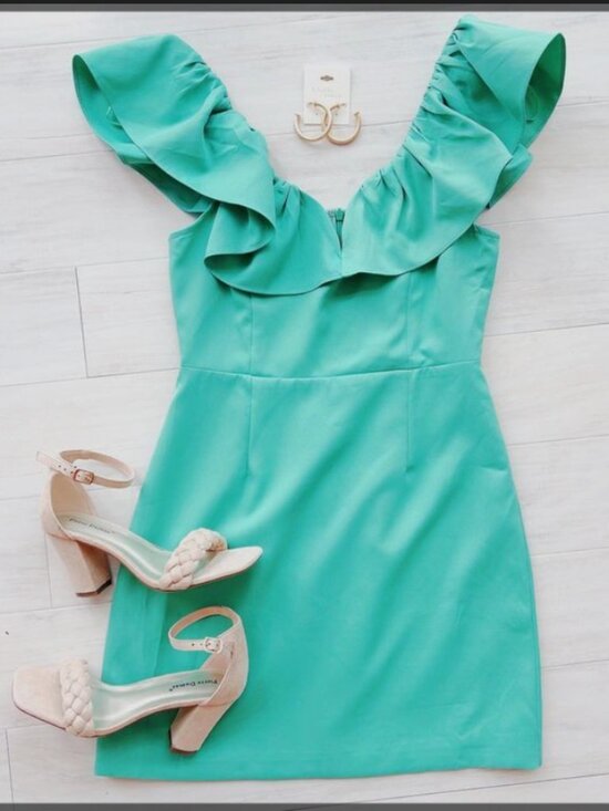 DO+BE Dresses & Skirts - DO+BE Teal Ruffle-Shoulder Mini Dress